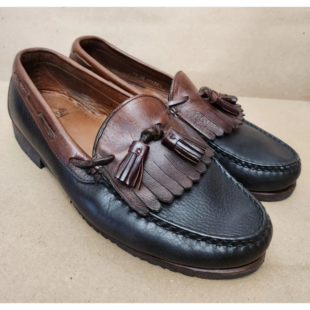 Allen Edmonds Men's (9.5 3E) Nashua Black & Brown Leather Kilted Tassel Loafers